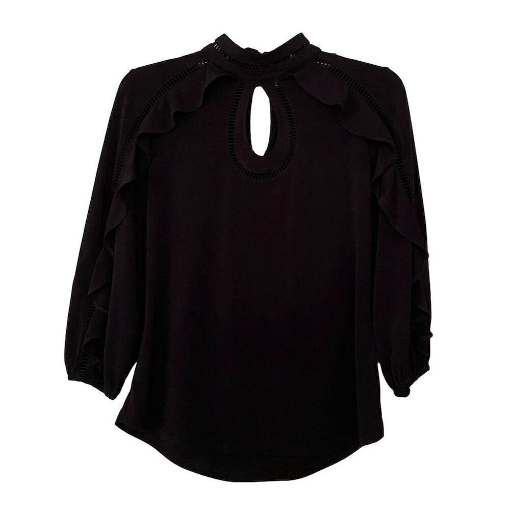 New York & Company 7th Avenue Black High Neck Ruffle Sleeve Blouse Size S - Picture 2 of 13